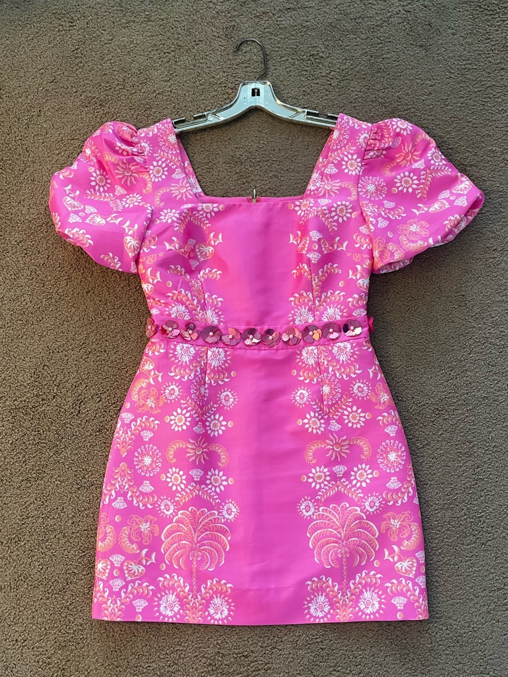 Lilly Pulitzer Hot Pink Floral Puff-Sleeve Romper